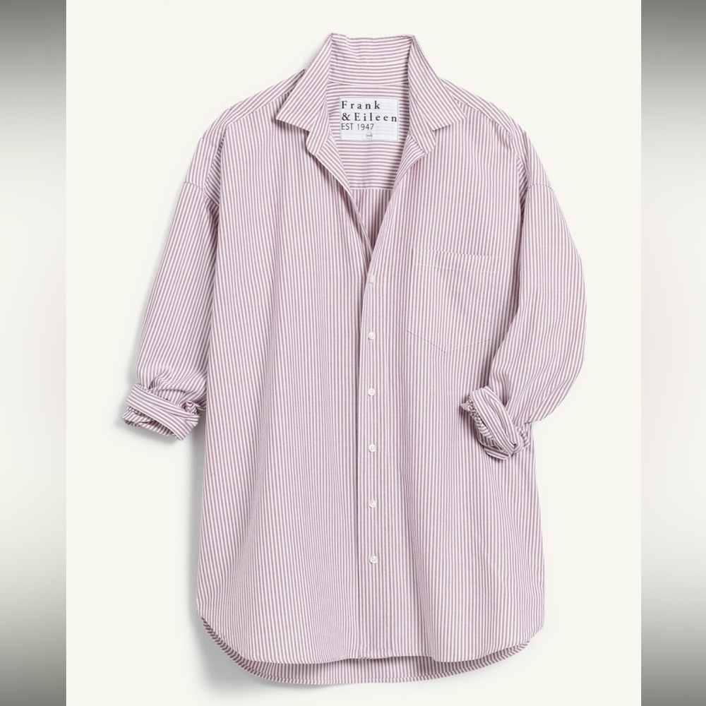NWT FRANK & EILEEN Shirley Oversized Italian Oxford - Wine Stripe - Size M